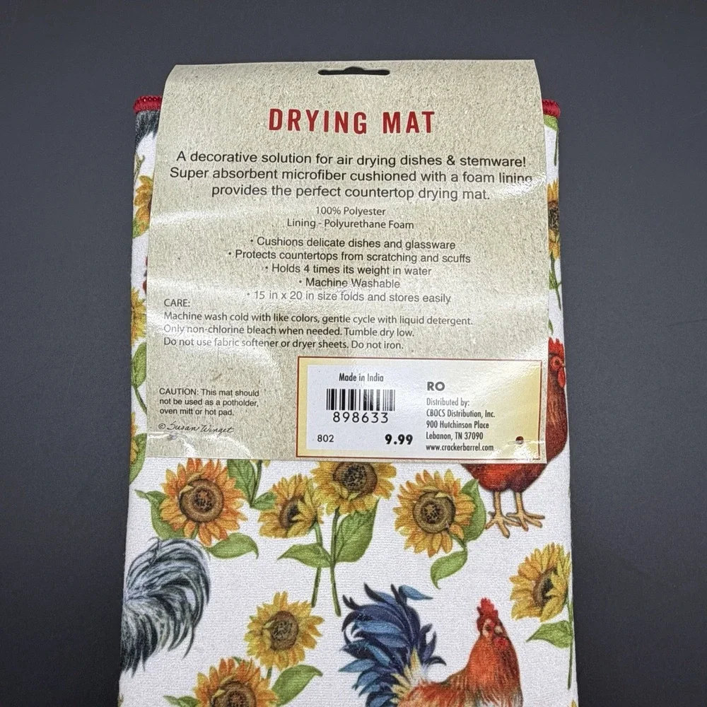 Cracker Barrel Farmhouse Rooster Chicken Dish Drying Mat Polyester Kitchen Decor